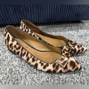 Tory Burch Gigi leopard print pointed toe flats, women's size 9